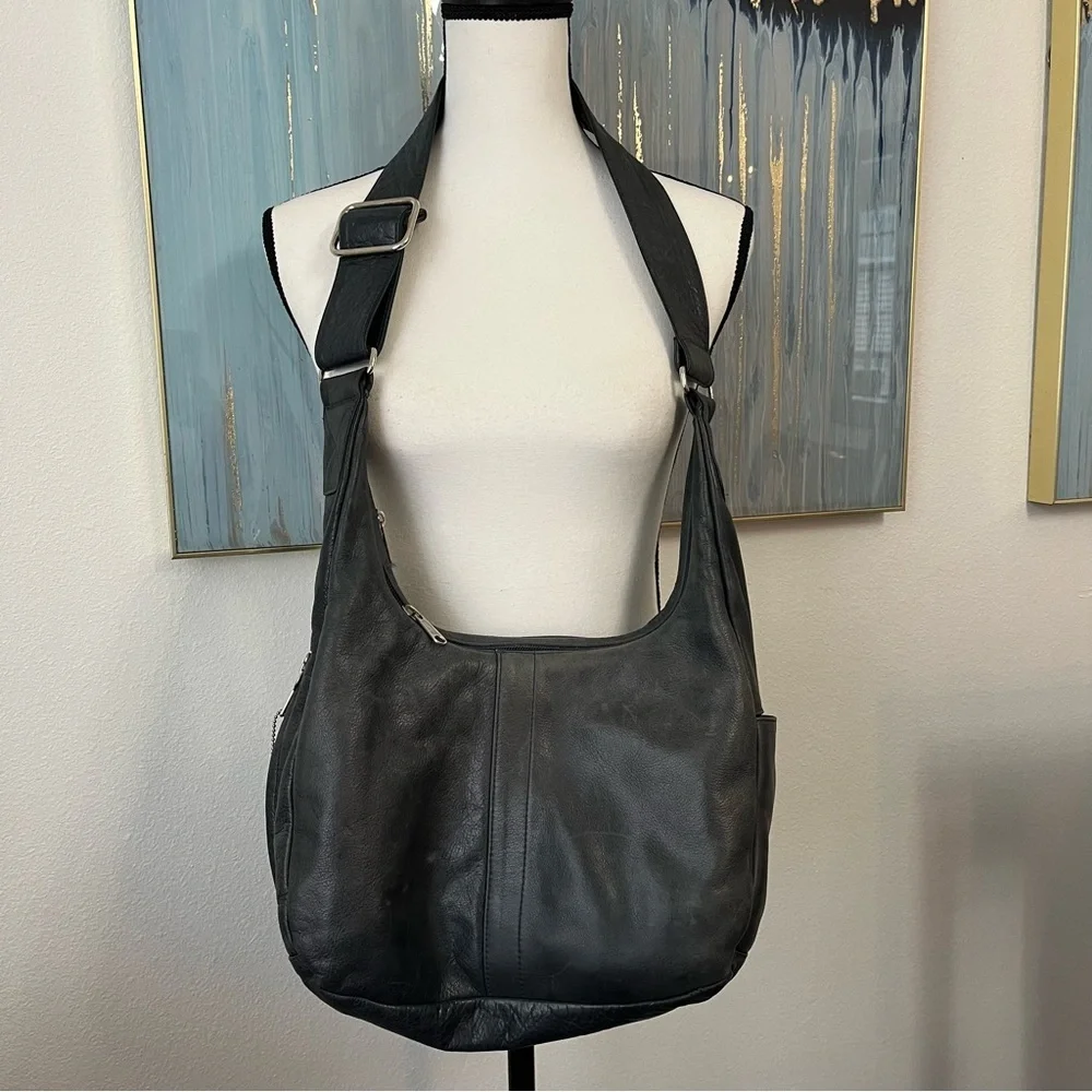 Coronado Leather TAOS HOBO Leather Bag Indigo Gray Color